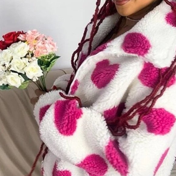 Queen of Hearts Teddy Jacket Coat pink cream - Picture 10 of 11